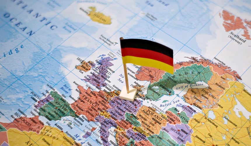Map of Europe with Germany flag - executive assistant salary comparison