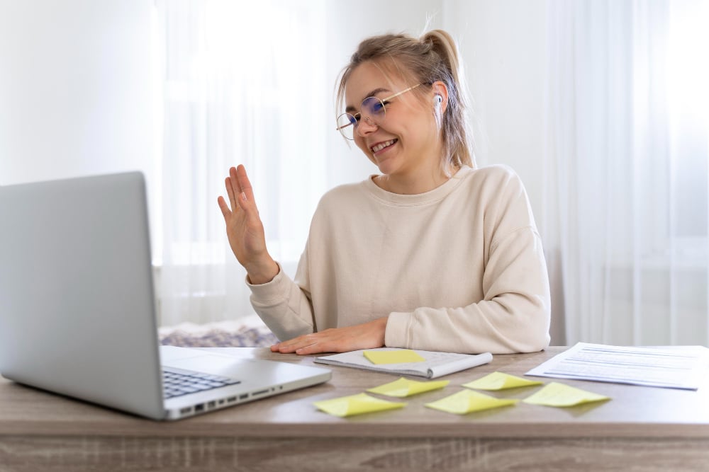 Executive virtual assistant on video call managing stakeholder coordination and meeting attendance