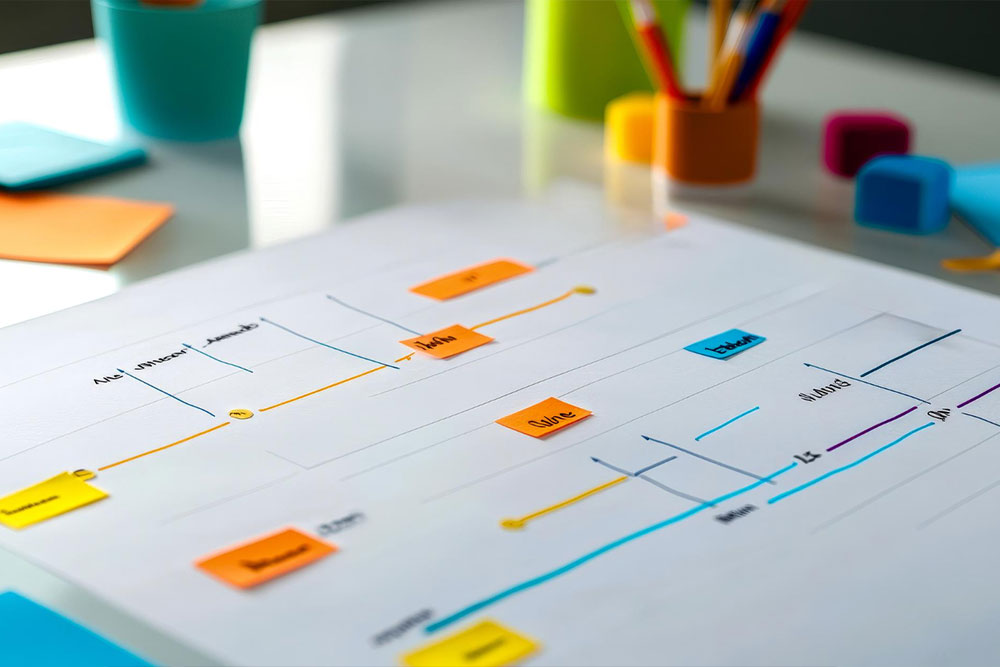 A structured business timeline or calendar highlighting a 4-week onboarding plan for a new executive assistant.