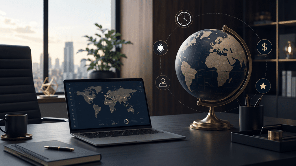 A world map with time zones representing where a remote executive assistant can be based